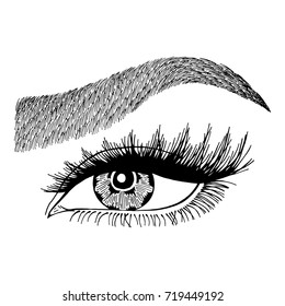 Illustration with woman's eye and eyebrow. Makeup Look. Tattoo design. 