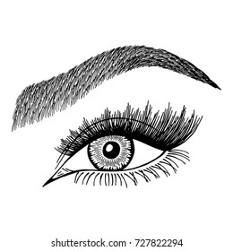 Illustration with woman's eye and eyebrow. Makeup Look. Tattoo design. 