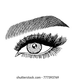 Illustration with woman's eye and eyebrow. Makeup Look. Tattoo design. 