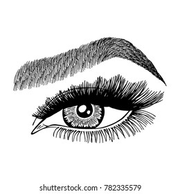 Illustration with woman's eye and eyebrow. Makeup Look. Tattoo design. 