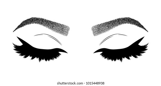 Illustration with woman's eye, eyebrows and eyelashes. Makeup Look. Tattoo design.