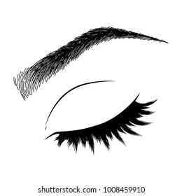 Illustration with woman's eye wink, eyebrow and eyelashes. Makeup Look. Tattoo design. 
