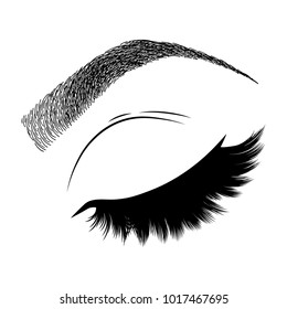 Illustration with woman's eye wink, eyebrow and eyelashes. Makeup Look. Tattoo design.