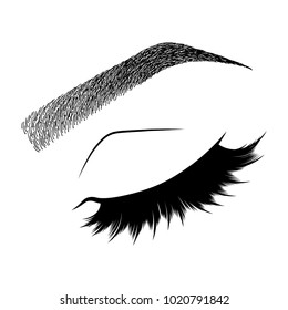 Illustration with woman's eye wink, eyebrow and eyelashes. Makeup Look. Tattoo design.