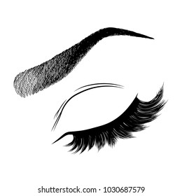 Illustration with woman's eye wink, eyebrow and eyelashes. Makeup Look. Tattoo design.