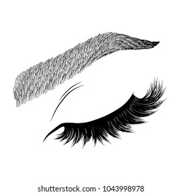 Illustration with woman's eye wink, eyebrows and eyelashes. Makeup Look. Tattoo design. Logo for brow bar or lash salon.