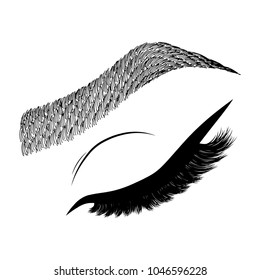Illustration with woman's eye wink, eyebrows and eyelashes. Makeup Look. Tattoo design. Logo for brow bar or lash salon.