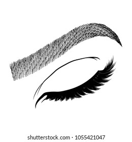 Illustration with woman's eye wink, eyebrows and eyelashes. Makeup Look. Tattoo design. Logo for brow bar or lash salon.