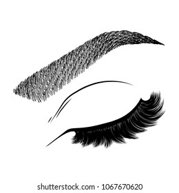 Illustration with woman's eye wink, eyebrows and eyelashes. Makeup Look. Tattoo design. Logo for brow bar or lash salon.