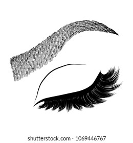 Illustration with woman's eye wink, eyebrows and eyelashes. Makeup Look. Tattoo design. Logo for brow bar or lash salon.