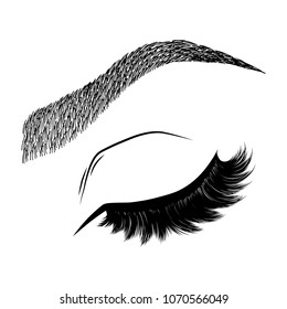Illustration with woman's eye wink, eyebrows and eyelashes. Makeup Look. Tattoo design. Logo for brow bar or lash salon.