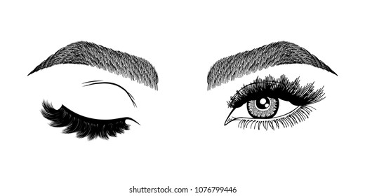 Illustration Womans Eyes Eyelashes Eyebrows Makeup Stock Vector Royalty Free 1387881449 4995