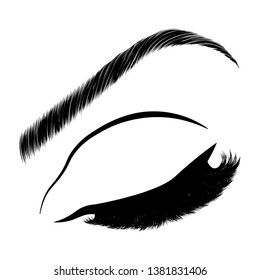 Illustration with woman's eye wink, eyebrows and eyelashes. Makeup Look. Tattoo design. Logo for brow bar or lash salon.