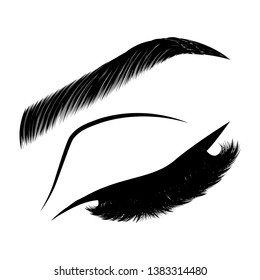 Illustration with woman's eye wink, eyebrows and eyelashes. Makeup Look. Tattoo design. Logo for brow bar or lash salon.