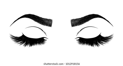 Illustration with woman's eyes, eyebrows and eyelashes. Makeup Look. Tattoo design.