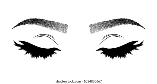 Illustration with woman's eyes, eyebrows and eyelashes. Makeup Look. Tattoo design.