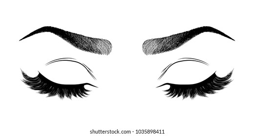 Illustration with woman's eyes, eyebrows and eyelashes. Makeup Look. Tattoo design.