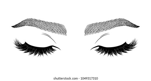 Illustration with woman's eyes, eyelashes and eyebrows. Makeup Look. Tattoo design. Logo for brow bar or lash salon.