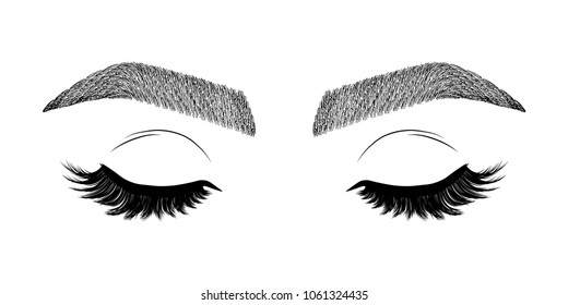 Illustration with woman's eyes, eyelashes and eyebrows. Makeup Look. Tattoo design. Logo for brow bar or lash salon.