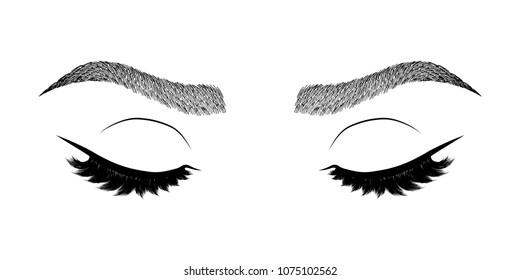 Illustration with woman's eyes, eyelashes and eyebrows. Makeup Look. Tattoo design. Logo for brow bar or lash salon.