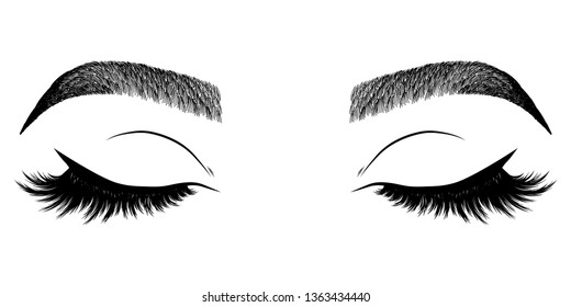 Illustration with woman's eyes, eyelashes and eyebrows. Makeup Look. Tattoo design. Logo for brow bar or lash salon.