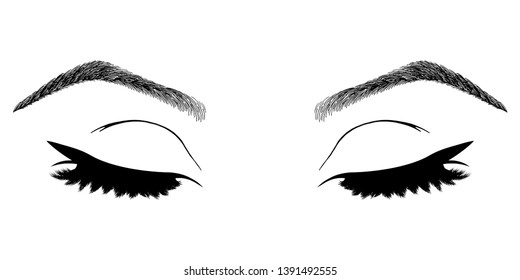 Illustration with woman's eyes, eyelashes and eyebrows. Makeup Look. Tattoo design. Logo for brow bar or lash salon.