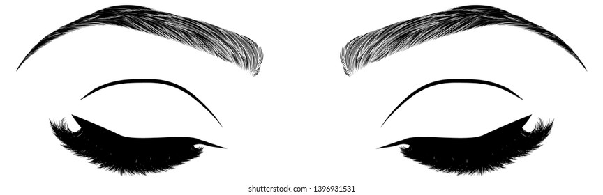 Illustration with woman's eyes, eyelashes and eyebrows. Makeup Look. Tattoo design. Logo for brow bar or lash salon.