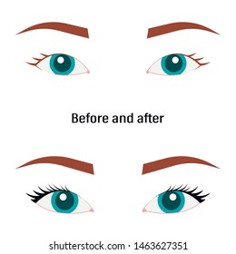 Illustration with woman's eyes, eyelashes and eyebrows. Makeup Look. Tattoo design. Logo for brow bar or lash salon.