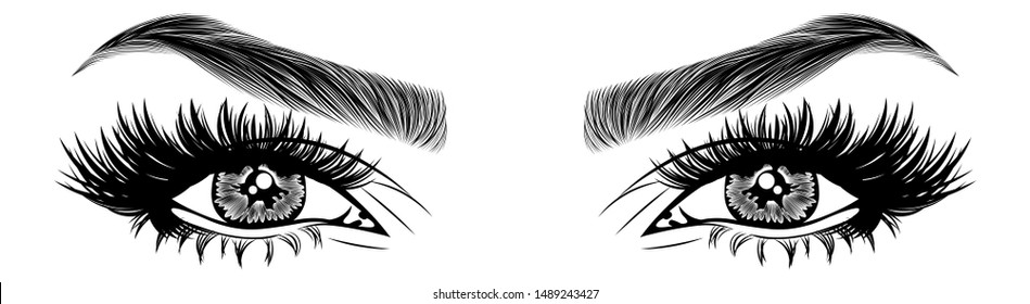 Illustration Womans Eyes Eyelashes Eyebrows Realistic Stock Vector Royalty Free 1489243427 6643
