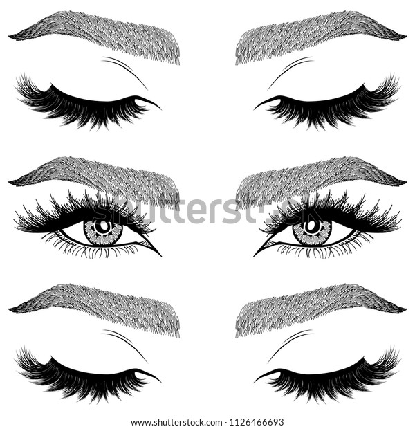 Illustration With Womans Eyes Eyelashes And Eyebrows Makeup Look Tattoo Design Logo For 8844