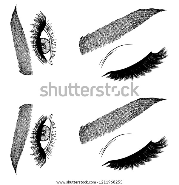 Illustration Womans Eyes Eyelashes Eyebrows Makeup Stock Vector Royalty Free 1211968255 7153