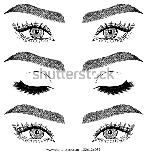 Illustration Womans Eyes Eyelashes Eyebrows Makeup Stock Vector Royalty Free 1326126059 1988