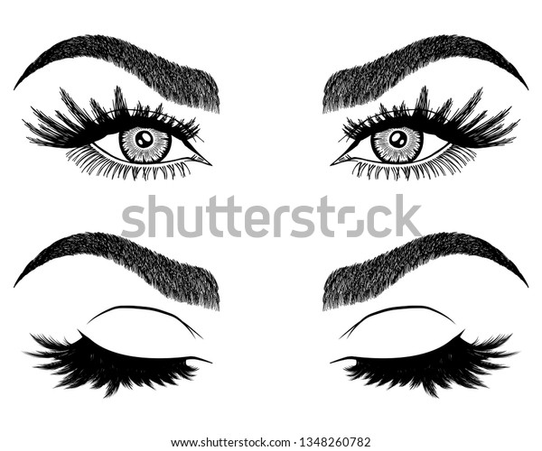 Illustration Womans Eyes Eyelashes Eyebrows Makeup Stock Vector Royalty Free 1348260782 6558