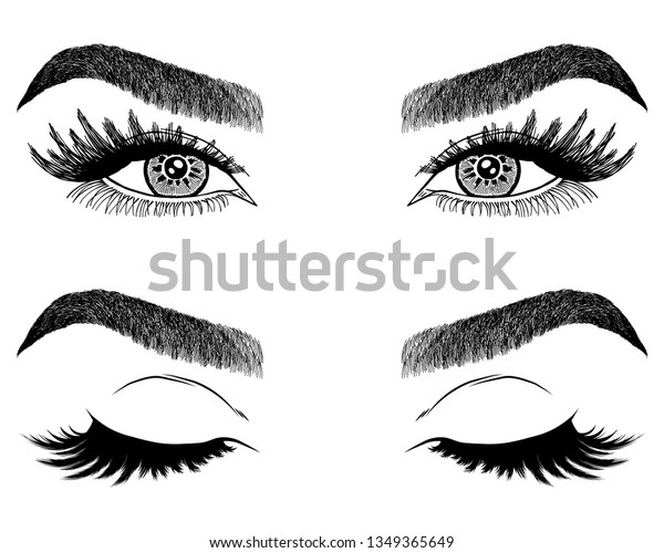 Illustration Womans Eyes Eyelashes Eyebrows Makeup Stock Vector Royalty Free 1349365649 0000