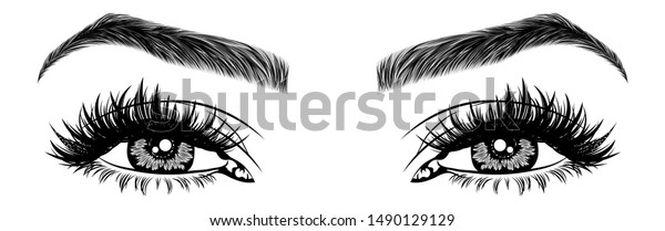 Illustration Womans Eyes Eyelashes Eyebrows Realistic Stock Vektor Royaltyfri 1490129129 5881