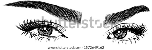 Illustration With Womans Eyes Eyelashes And Eyebrows Realistic Sexy Makeup Look Tattoo 7762