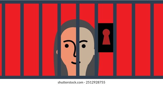 Illustration of a woman's face behind bars