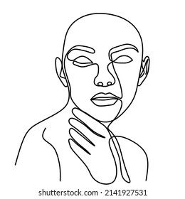 Illustration of a woman's face, body, and hand