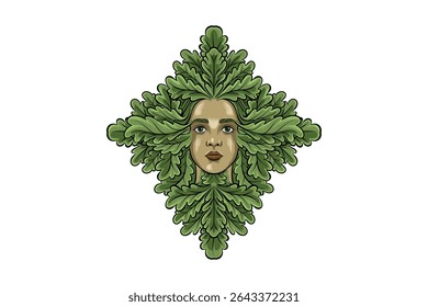illustration of a woman's face with colored oak leaves