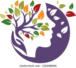 Illustration of a woman's face in conjunction with a tree.
