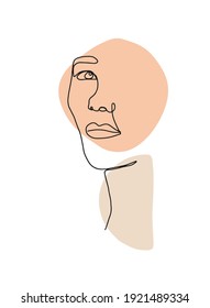 Ilustración de la cara de una mujer dibujada en una sola línea y decorada con formas abstractas para afiches femeninos, impresiones, tarjetas, plantillas y fondos de medios sociales, arte mural, diseño de ropa. 