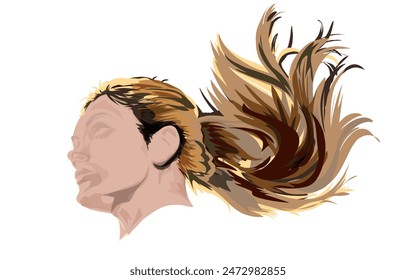 illustration of a woman's face with long hair without a background