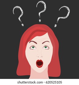 Illustration with woman's face and question marks