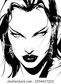 illustration of woman's face with seductive look.