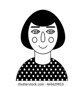 illustration of a woman's face. stylized portrait. polka dot texture.