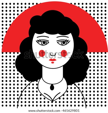 illustration of a woman's face. stylized portrait. polka dot texture.