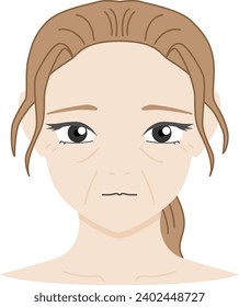 Illustration of a woman's face suffering from aging skin