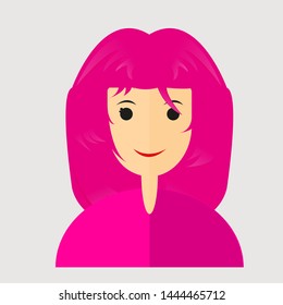 illustration of a woman's flat avatar with pink hair - vector