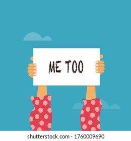 Illustration of a woman's hand holding a 'Me Too' placard