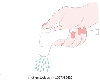 Illustration of woman's hand with manicure holding a faucet with water